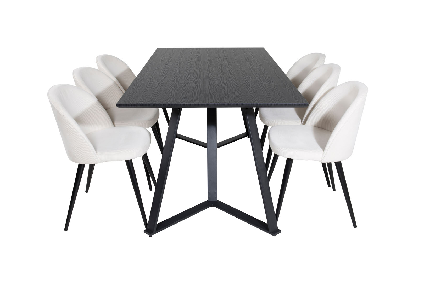 Venture Design MarinaBLBL Essgruppe Esstisch Schwarz Und 6 Velvet Esszimmerstühle Samt Beige, Schwarz.