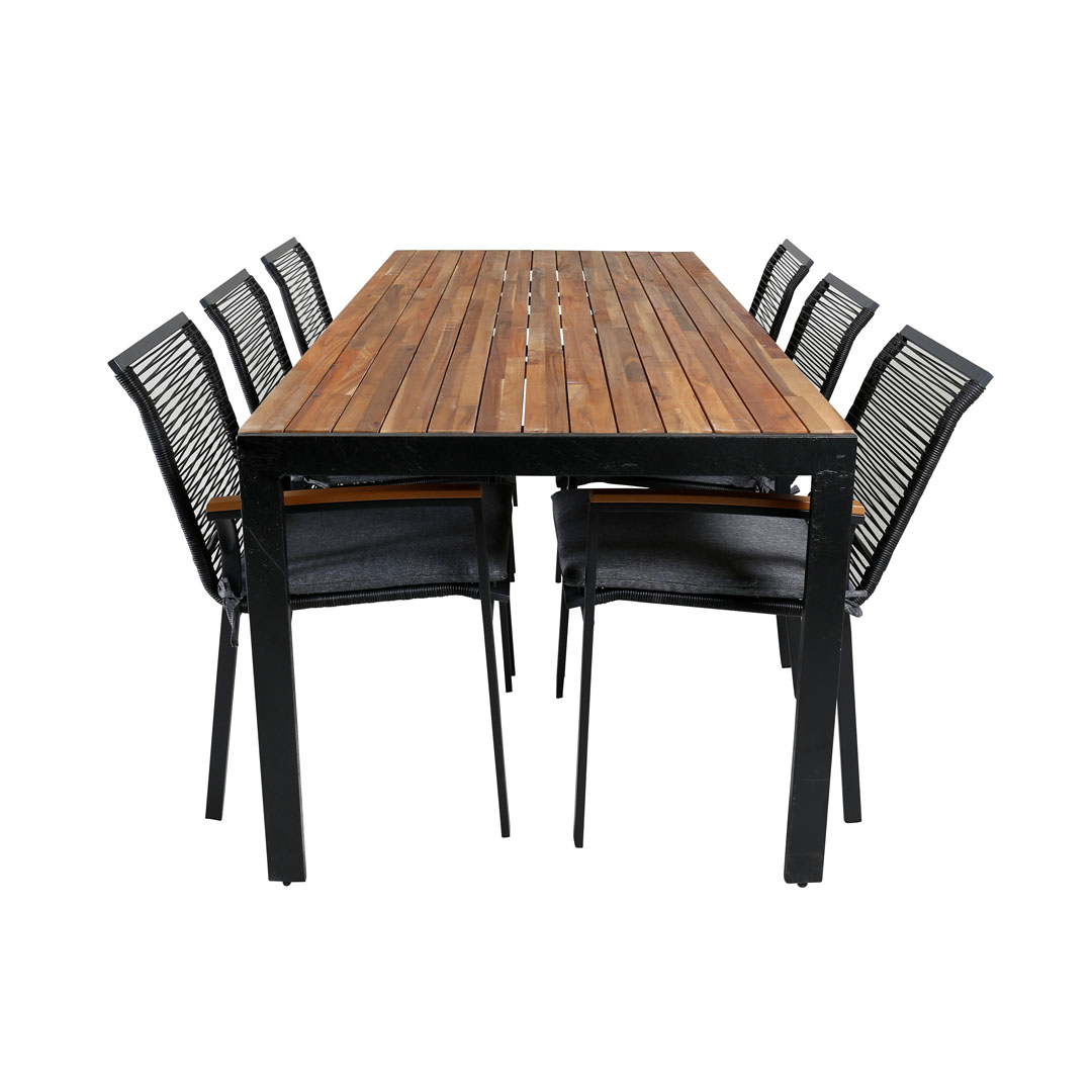 Venture Design Bois Gartenset Tisch 90x205cm Und 6 Stühle Dallas Schwarz, Natur.