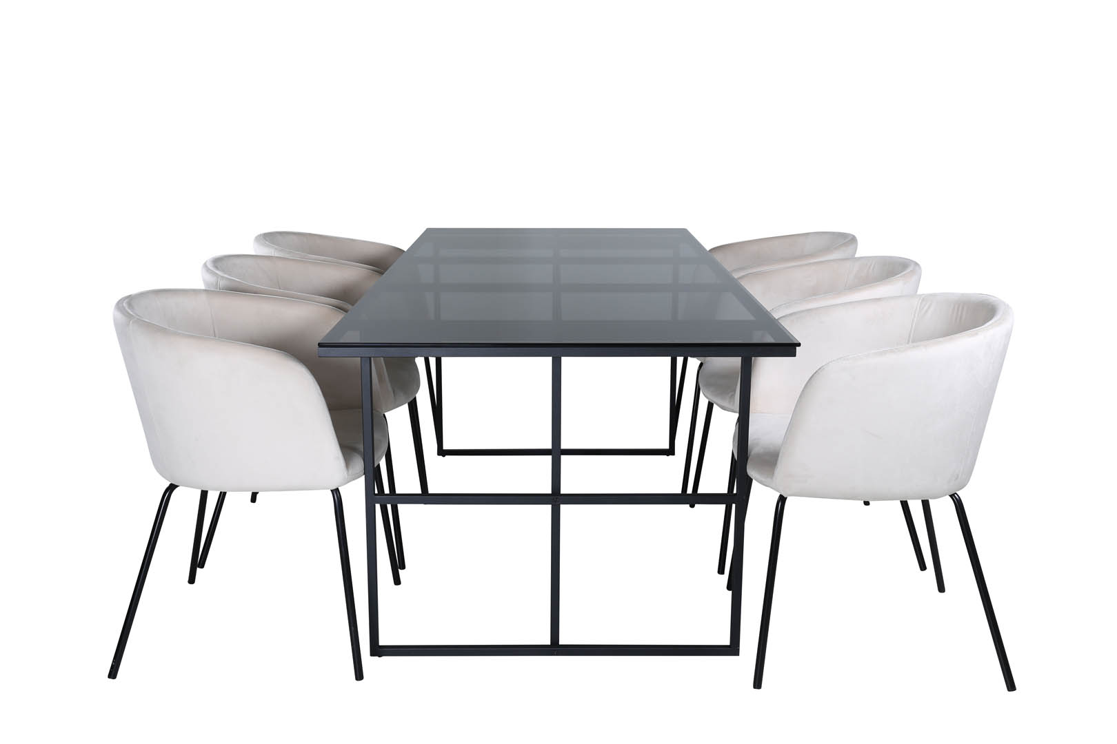 Venture Design Leif Essgruppe Esstisch Rauchig Glas Und 6 Berit Esszimmerstühle Velour Beige.