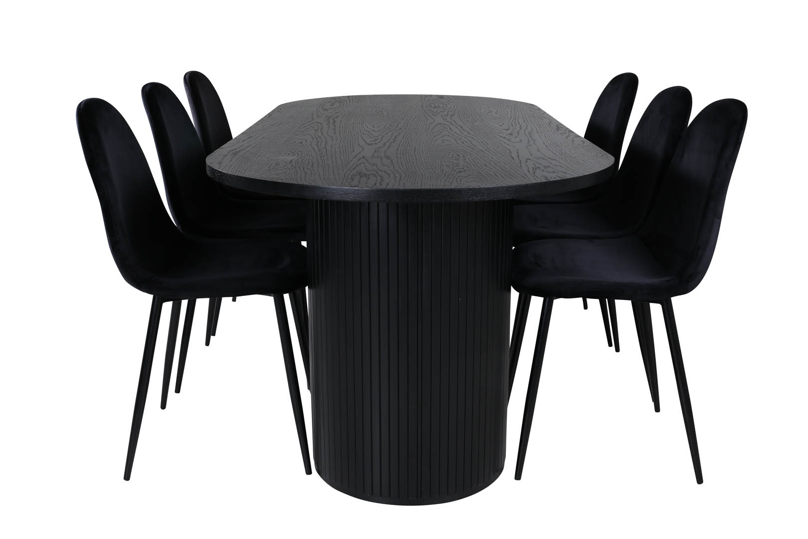 BiancaBL Essgruppe Esstisch schwarz und 6 Polar Esszimmerstühle Velour schwarz.