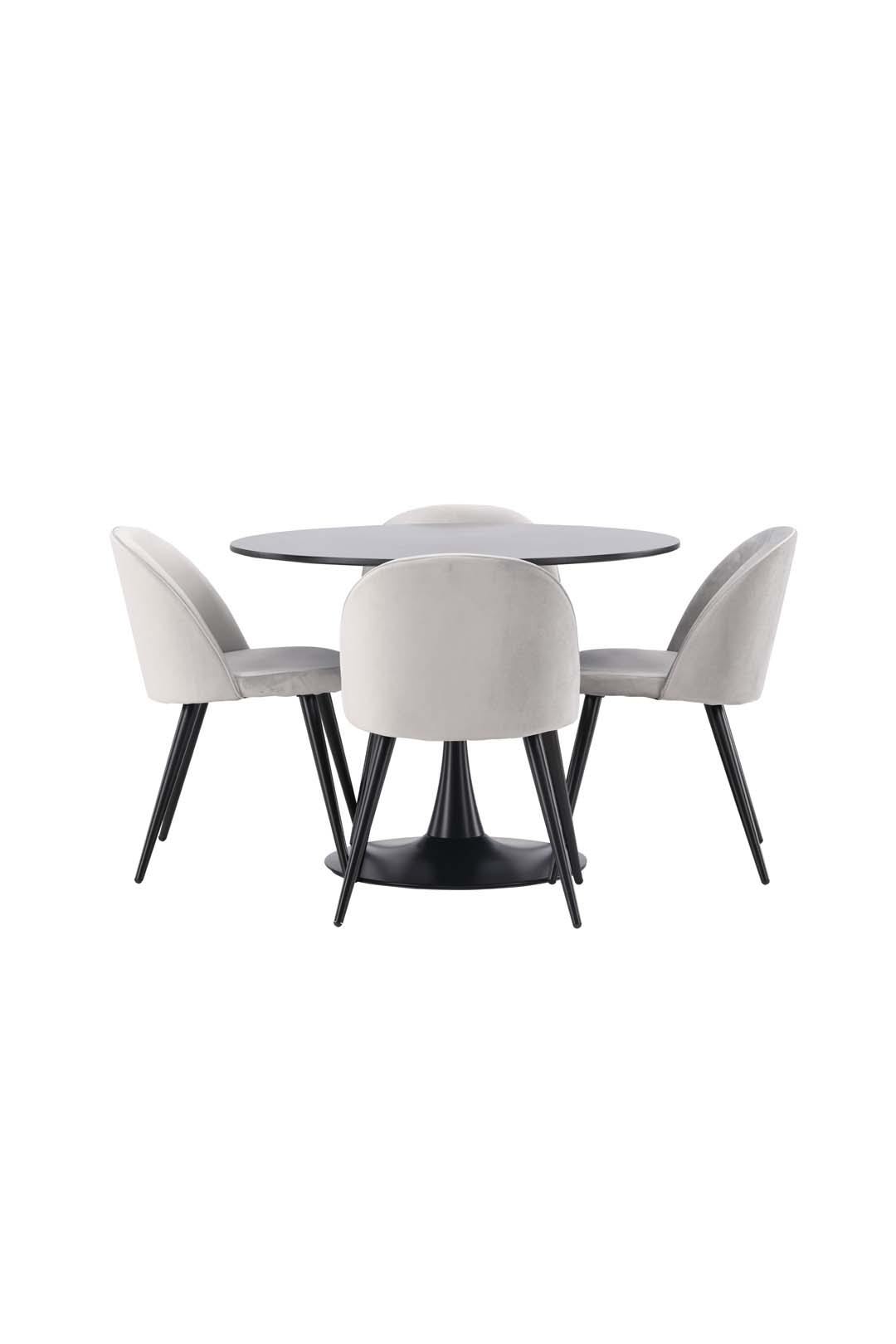Glade Essgruppe Tisch schwarz und 4 Velvet Stühle grau.