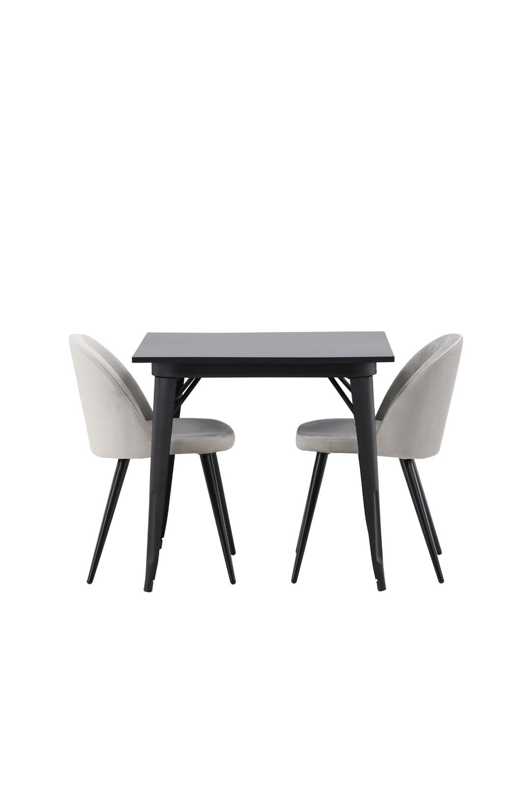 Tempe Essgruppe Tisch schwarz und 2 Velvet Stühle grau.