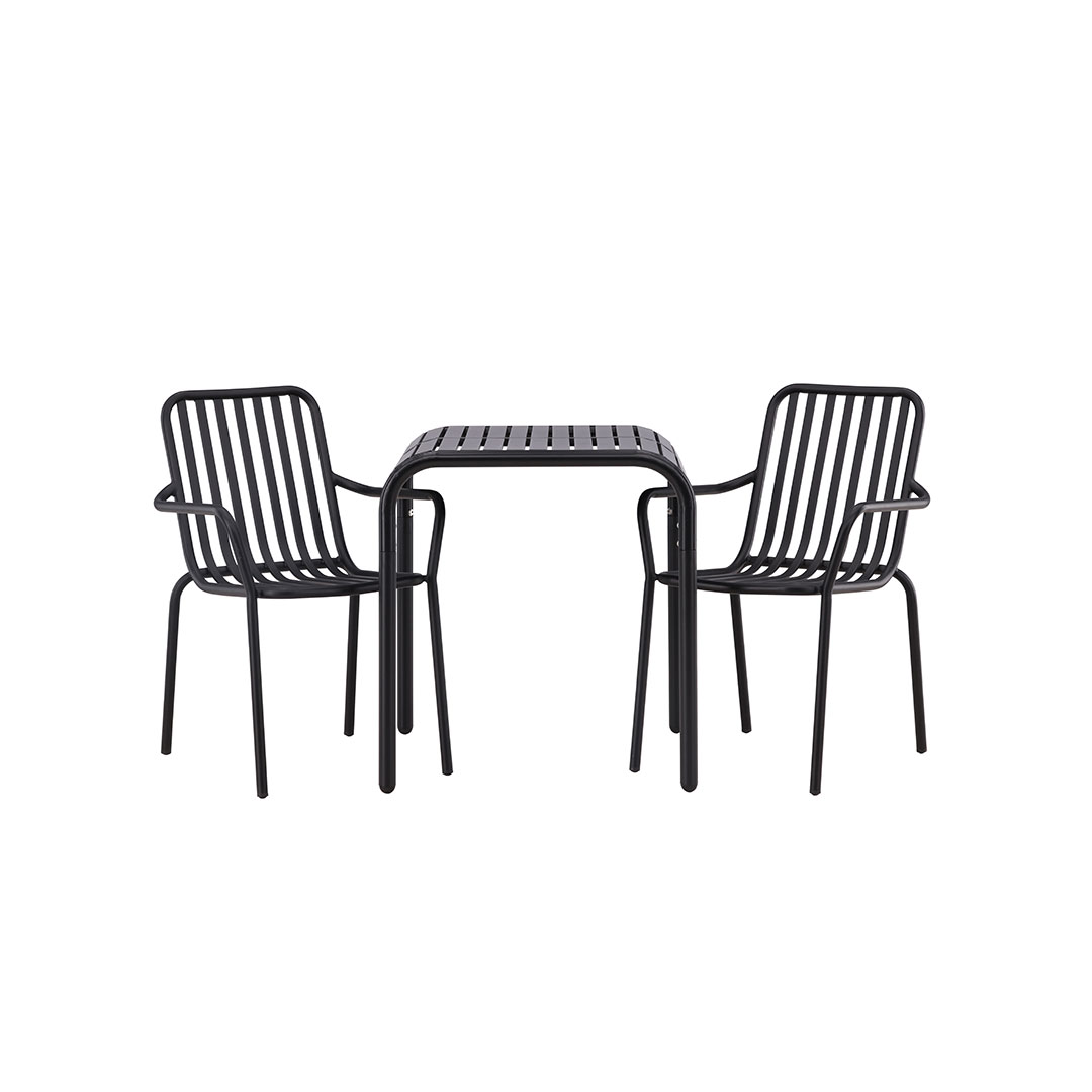 Borneo Gartenset Tisch 70x70cm schwarz, 2 Stühle schwarz.