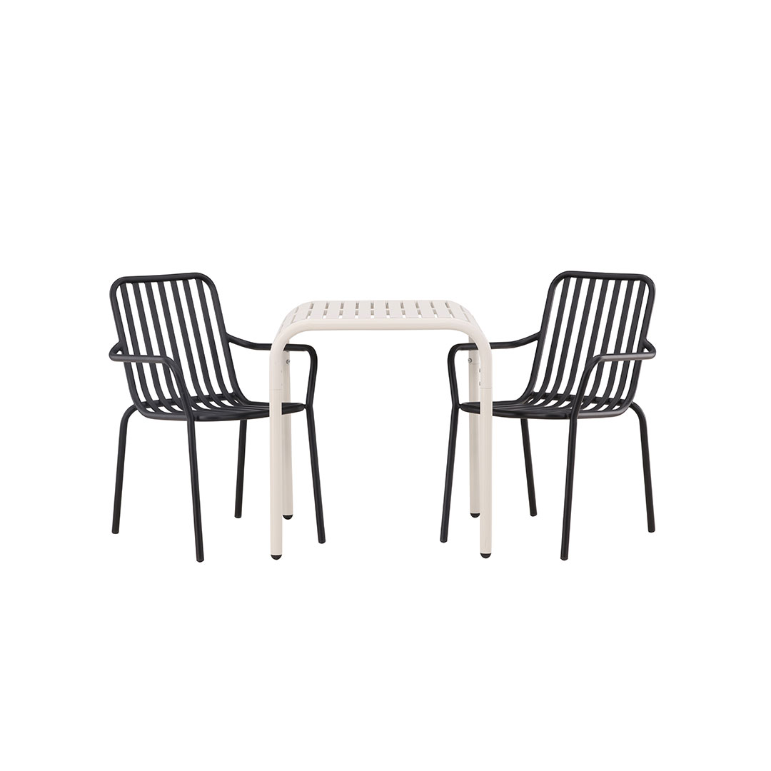Borneo Gartenset Tisch 70x70cm beige, 2 Stühle schwarz.