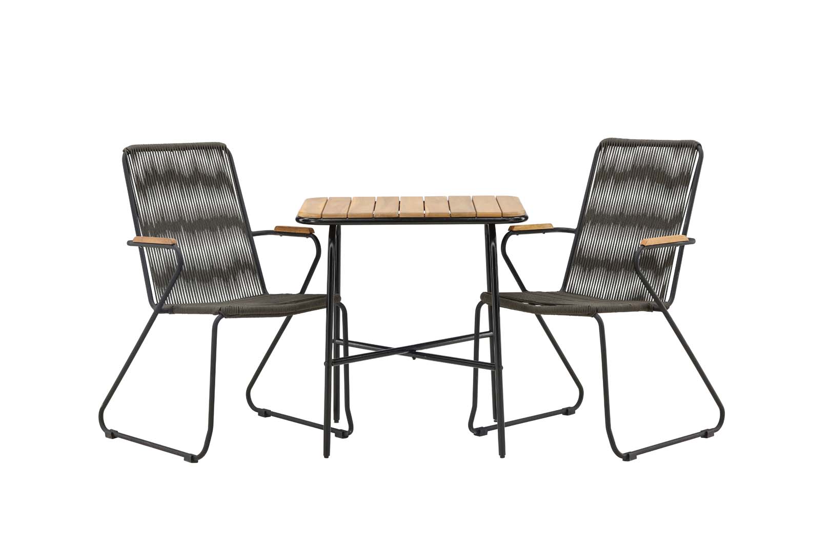 Holmbeck Gartenset Tisch, 2 Stühle natur,schwarz.