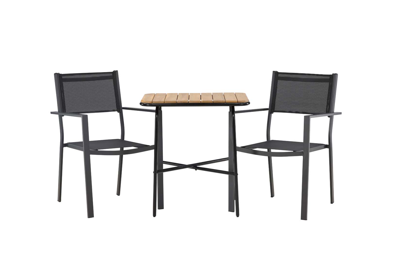Holmbeck Gartenset Tisch, 2 Stühle natur,schwarz.