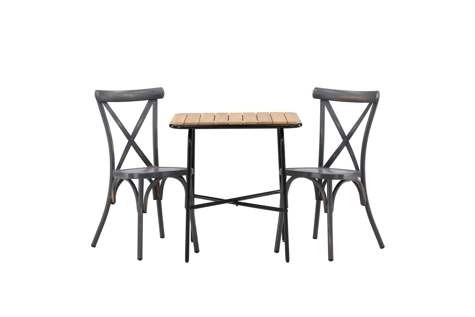 Holmbeck Gartenset Tisch, 2 Stühle natur,dunkel grau.
