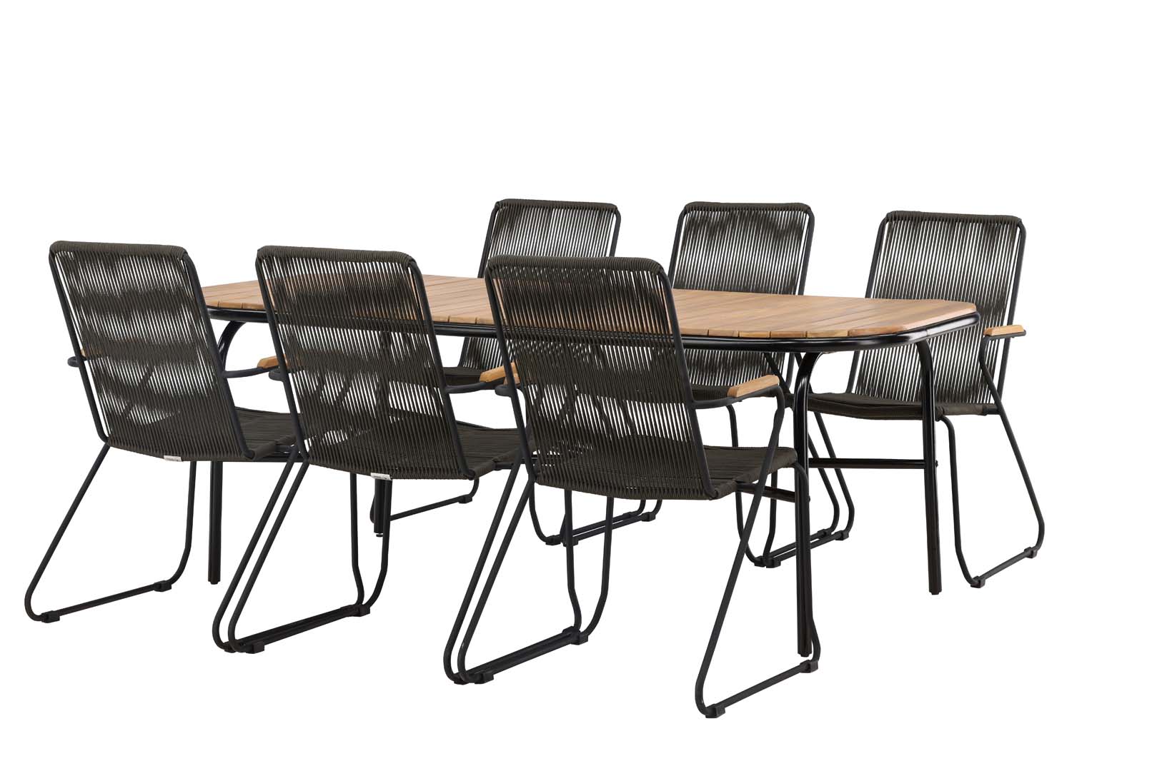 Holmbeck Gartenset Tisch 90x200cm natur, 6 Stühle Bois schwarz.