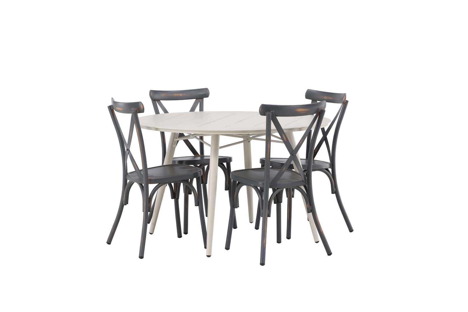 Lina Gartenset Tisch Ø120cm beige, 4 Stühle Peking dunkel grau.