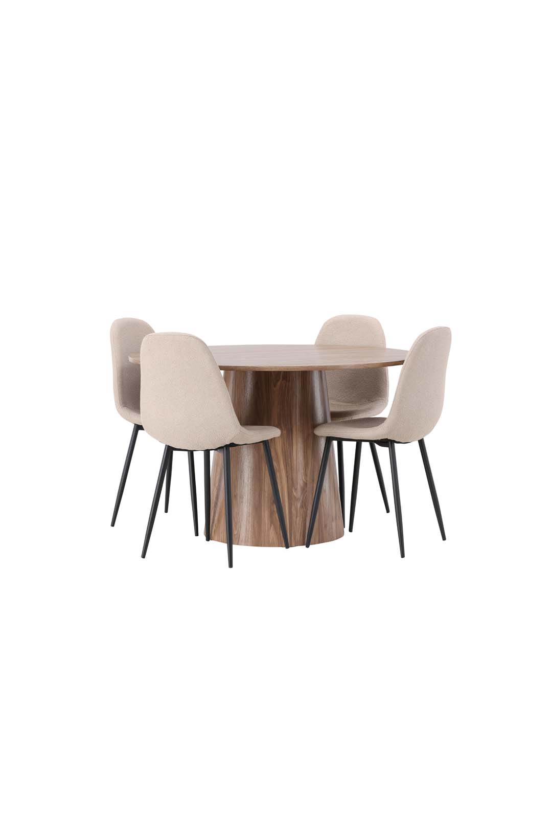 Lanzo Essgruppe Tisch natur und 4 Polar Stühle beige.