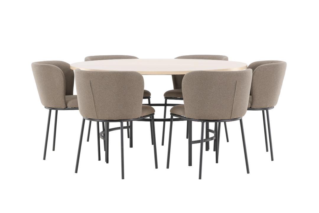 Copenhagen Essgruppe Tisch Ø140cm Und 6 Stühle Whitewash, Braun.