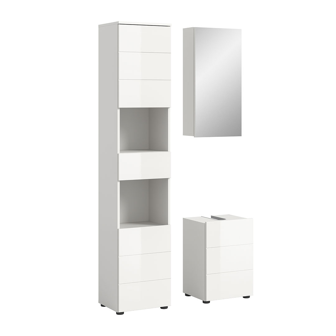 Vira Badmöbelset 3 Teile weiß Hochglanz, weiß.