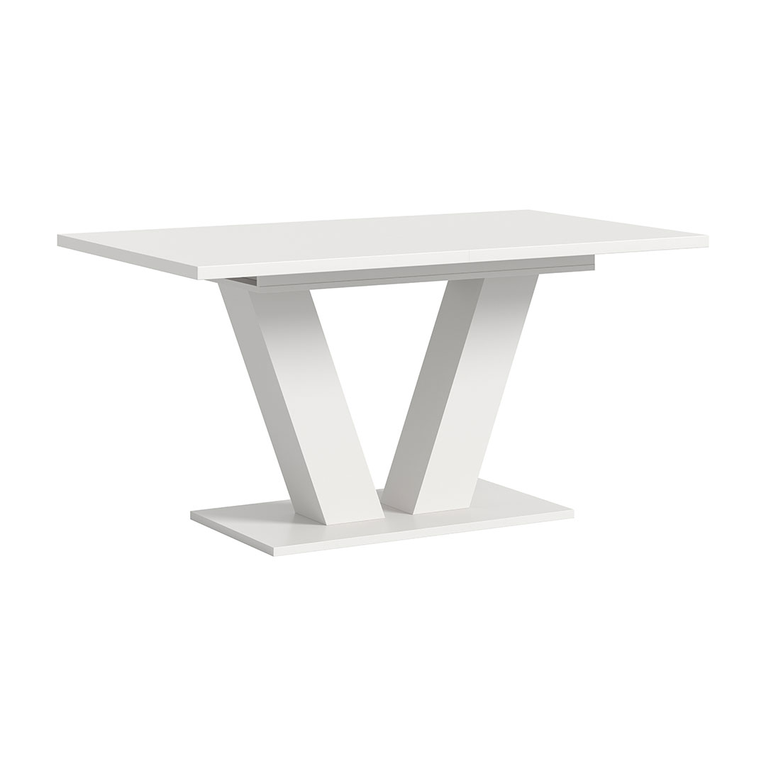 Motion Esstisch V-Fuß 90x150/190cm inkl. 1 Einlegeplatte weiß.