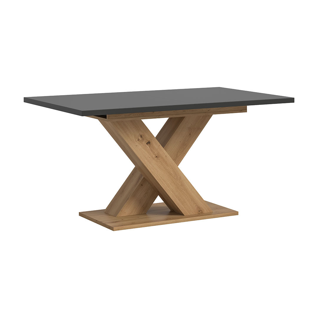 Motion Esstisch X-Fuß 90x150/190cm inkl. 1 Einlegeplatte grau, Eiche Dekor.