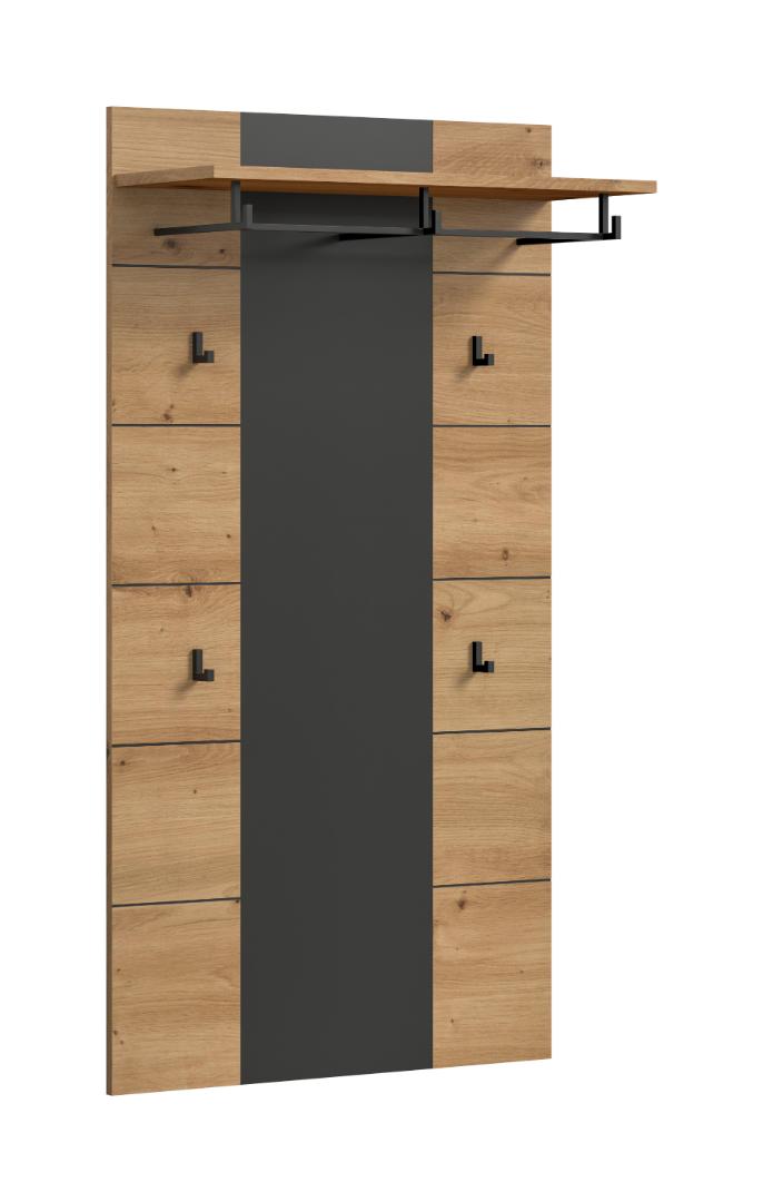 Xonox-home Canu Wandgarderobe 4 Haken Eiche Dekor, Grau.