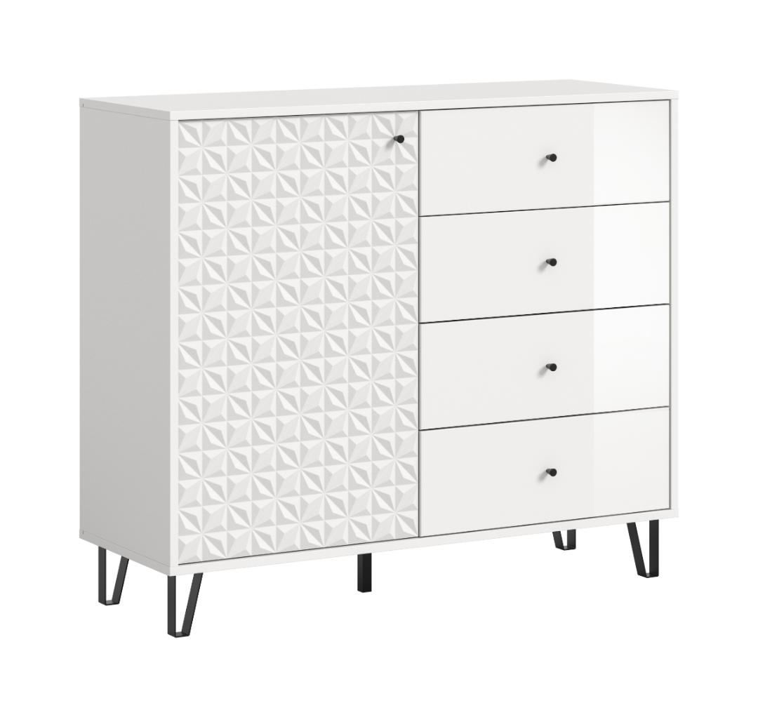 Xonox-home Prisma Sideboard 4 Schubladen, 1 Tür Weiß, Weiß Hochglanz.