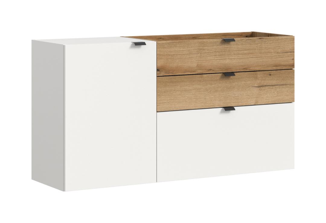 Xonox-home Naro Sideboard Wandhängend 1 Tür, 1 Klappentür, 1 Regal, 2 Schubladen Weiß.