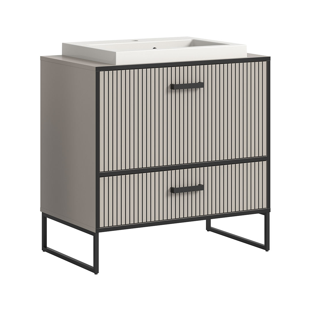 Bagno Waschbeckenunterschrank inkl. Waschbecken 1 Schublade 1 Klapptür hellgrau, cremefarben.