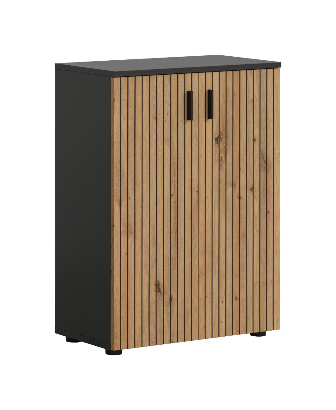 Xonox-home Mone Badschrank 2 Türen Eiche Dekor, Dunkelgrau.
