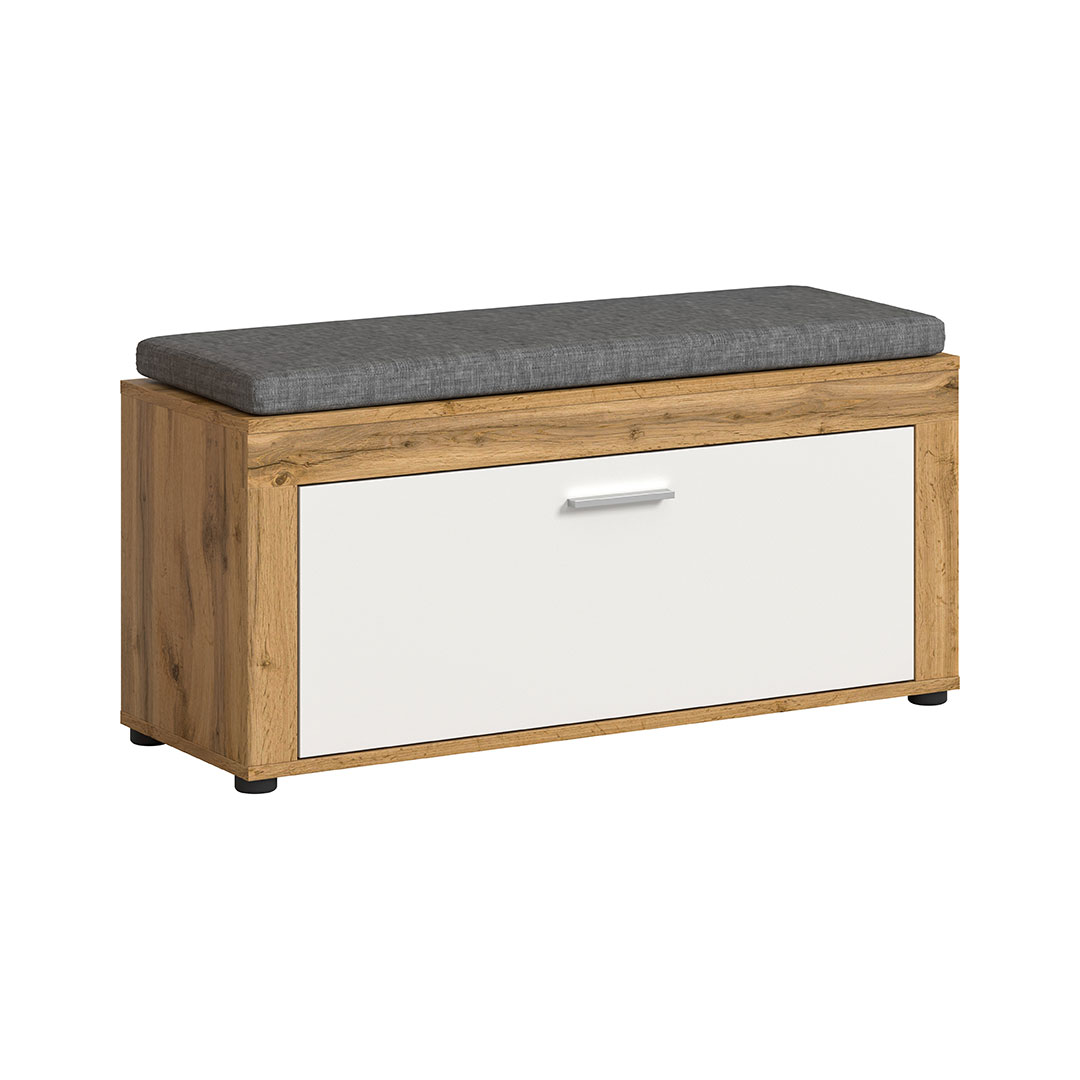 Jam Sitzbank inkl. Kissen 1 Klapptür weiß, Eiche Dekor.