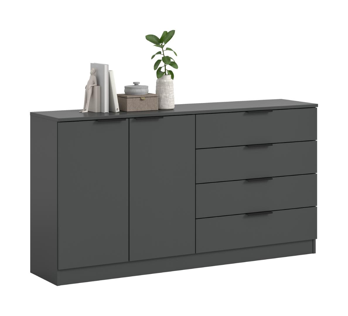 Xonox-home Kopenhagen Sideboard 4 Schubladen, 2 Türen Anthrazit.