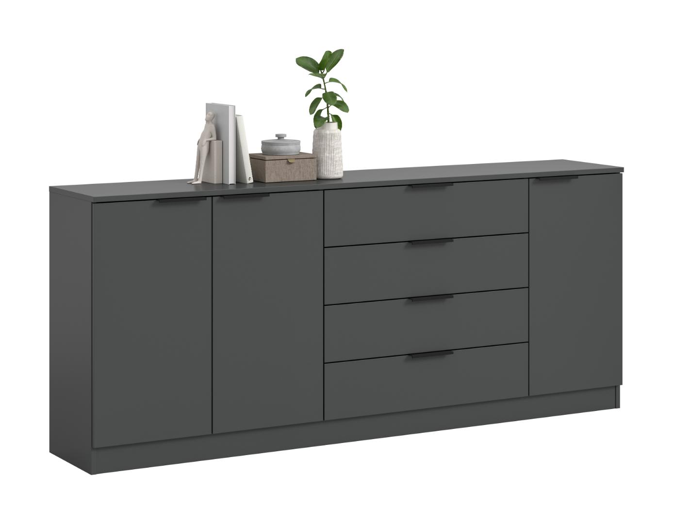 Xonox-home Kopenhagen Sideboard 4 Schubladen, 3 Türen Anthrazit.
