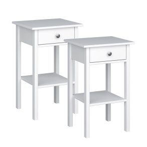 Mulon nattbord 2 stk. 1 skuffer hvit ren.