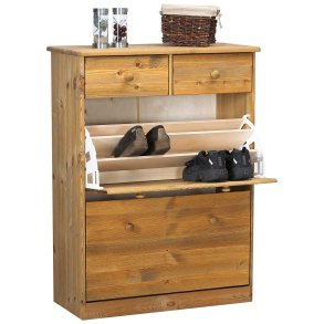 Nelly skoskap 2 klaffdrer 2 skuffer furutre beiset.