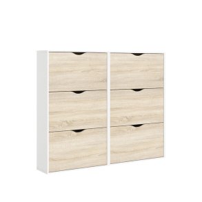 Napoli Schuhschrank mit 6 Schubladen in weiss und Eichendekor.