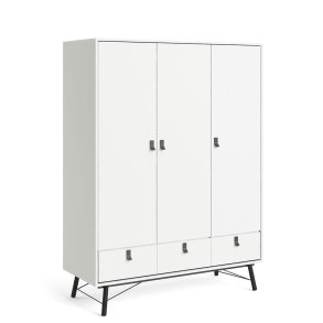 Rye Kleiderschrank 3 Tren, 3 Schubladen mattweiss.