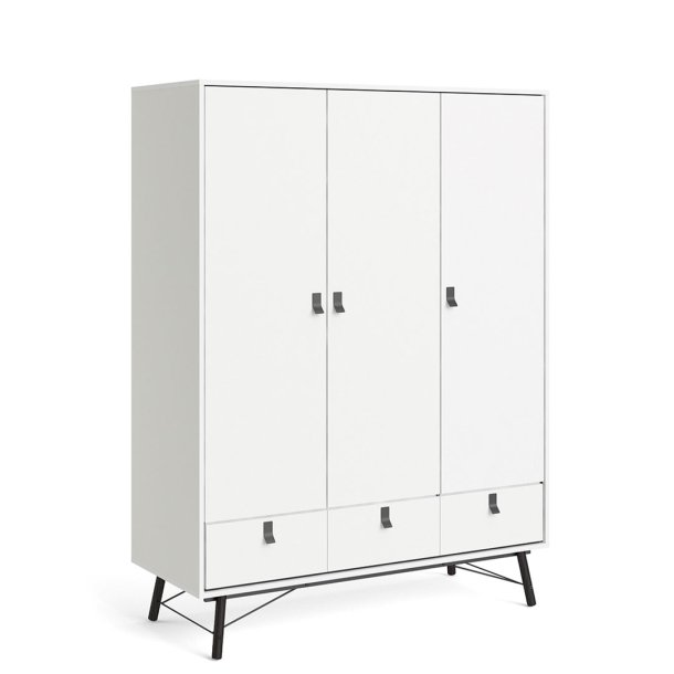 Rye Kleiderschrank 3 Tren, 3 Schubladen mattweiss.