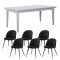 Venedig Essgruppe Tisch wei 95x180/276 mit 2 Stk. Zusatzplatten 6 Sthlen Velour schwarz.