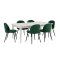 Venedig matgrupp matbord vit 95x180/276 med 2 st. tillgsskivor 6 stolar velour grn.