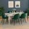 Venedig matgrupp matbord vit 95x180/276 med 2 st. tillgsskivor 6 stolar velour grn.