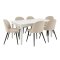 Venedig matgrupp matbord vit 95x180/276 med 2 st. tillgsskivor 6 stolar velour beige.