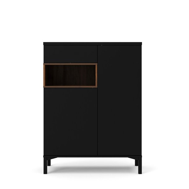 Ringe Sideboard 2 Tren, 1 Schublade und 1 Fach, schwarz und Walnuss Dekor.