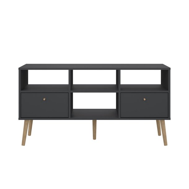 Mueble TV Bodo 2 cajones, 4 estantes gris mate.