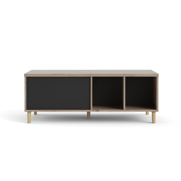 Penny Couchtisch mit ausziehbarer Deckplatte und 2 Fchern Hickory-Dekor und matt schwarz.