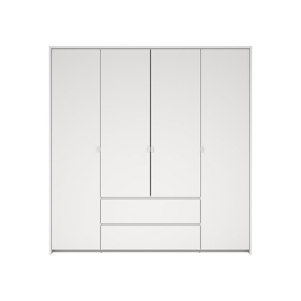 Next kldeskab 4 lger 2 skuffer 197x200cm hvid.