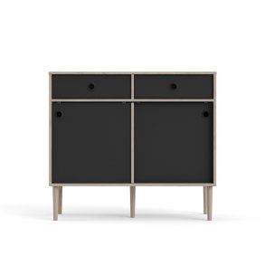 Penny skjenk 2 skyvedrer og 2 skuffer Hickory dekor og matt sort.