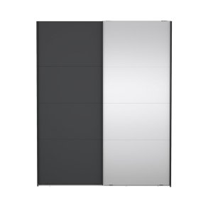 Catania Kleiderschrank 221x179x65cm, 1 Schiebetr, 1 Schiebetr mit Spiegel matt schwarz.