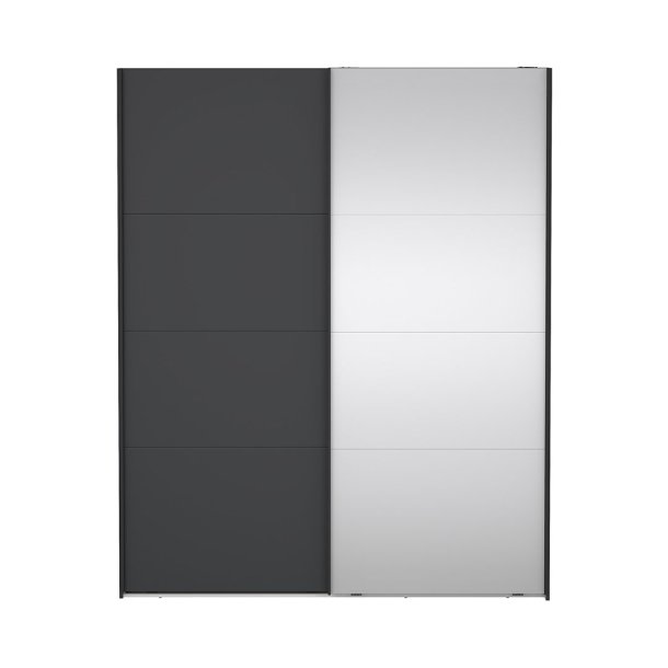 Catania Kleiderschrank 221x179x65cm, 1 Schiebetr, 1 Schiebetr mit Spiegel matt schwarz.