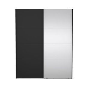 Catania Kleiderschrank 221x179x65cm, 1 Schiebetr, 1 Schiebetr mit Spiegel matt schwarz.