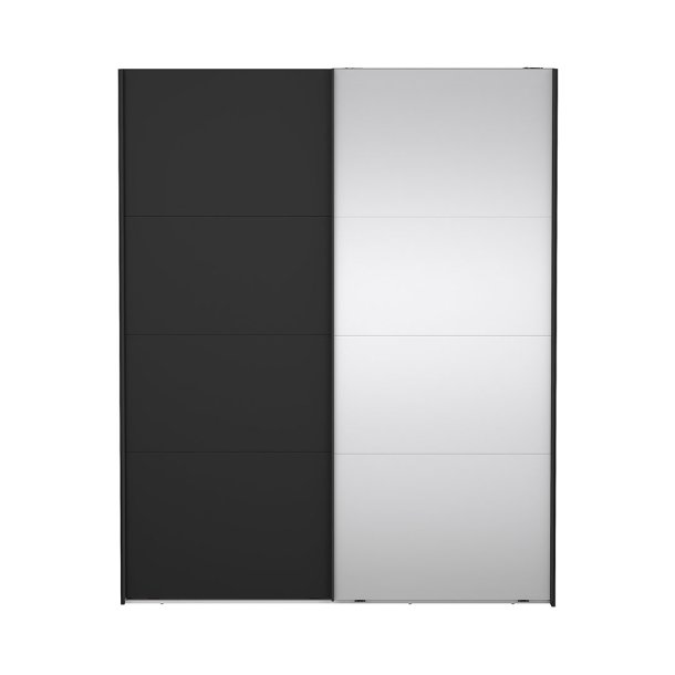 Catania Kleiderschrank 221x179x65cm, 1 Schiebetr, 1 Schiebetr mit Spiegel matt schwarz.