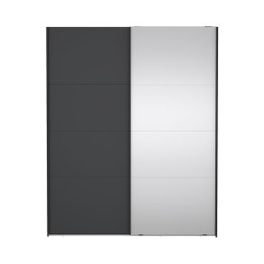 Catania Kleiderschrank 221x179x65cm, 1 Schiebetr, 1 Schiebetr mit Spiegel matte grau.