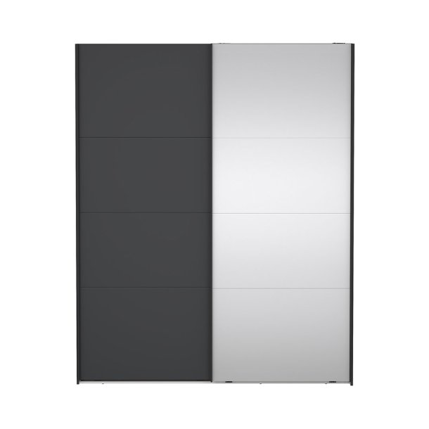 Catania Kleiderschrank 221x179x65cm, 1 Schiebetr, 1 Schiebetr mit Spiegel matte grau.