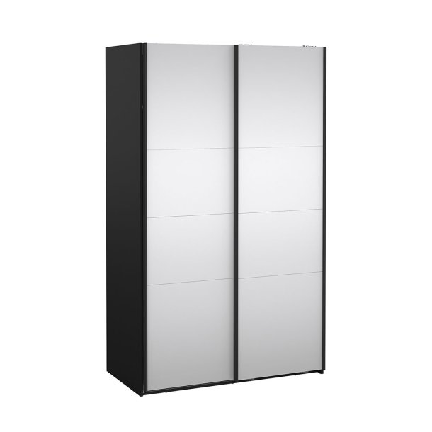 Catania Schiebetrenschrank 2 Tren mit Spiegel 120x200cm matt schwarz.