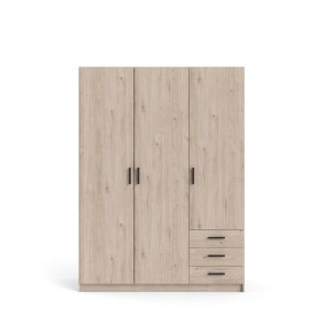 Spell Kleiderschrank 3 Tren und 3 Schubladen Hickory-Dekor.