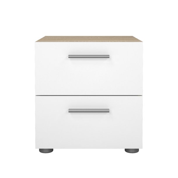 Pepe natbord 2 skuffer eg struktur dekor, hvid hjglans.