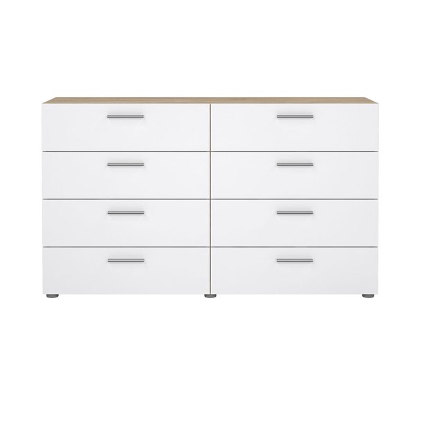 Pepe kommode 8 skuffer eg struktur dekor, hvid hjglans.